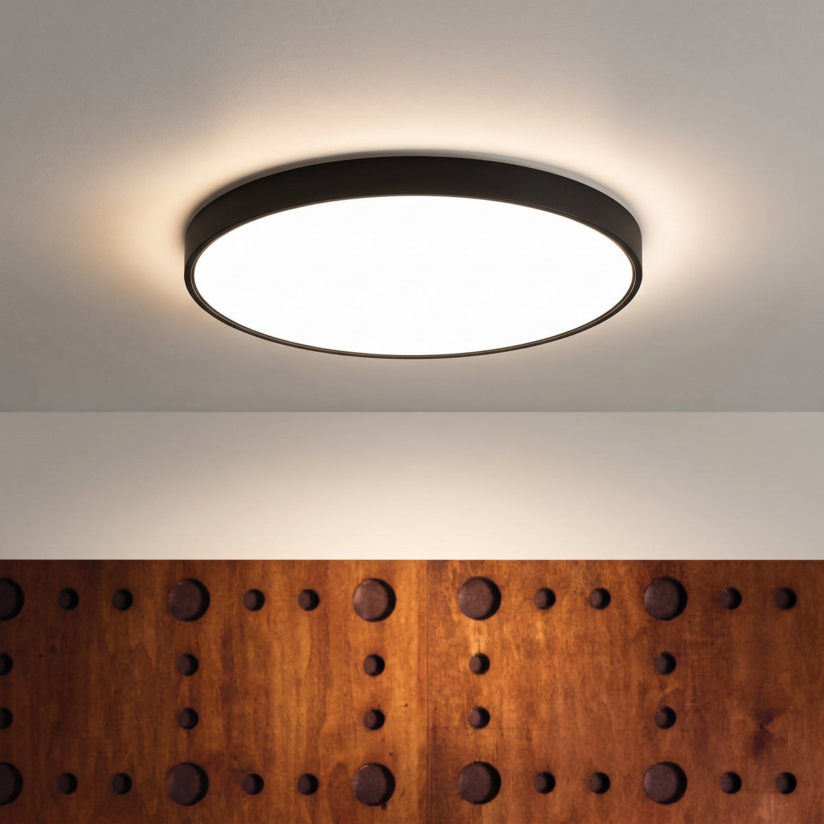 Ultracienka okrągła lampa sufitowa LED, żelazo, czarno-biała, 23-37cm, skandynawska, nowoczesna, do salonu i sypialni | Sansoti