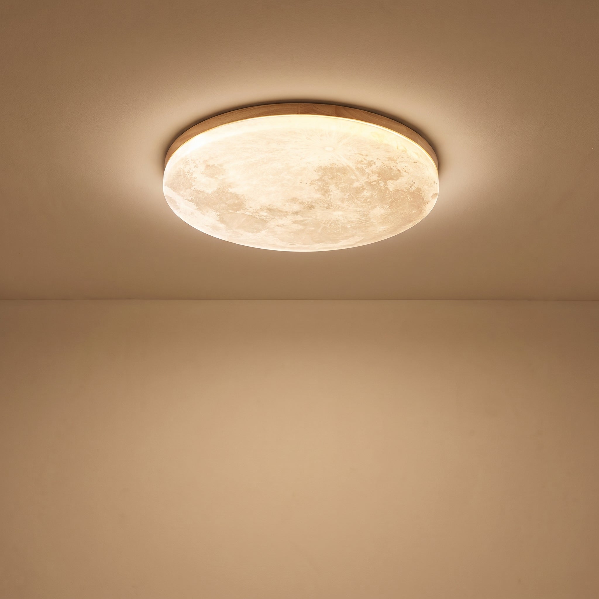 Runde LED-Deckenleuchte in Holzoptik, dimmbar, für Schlafzimmer und Wohnzimmer, skandinavisches, schwebendes Design, warmes Licht, modern | Sansoti