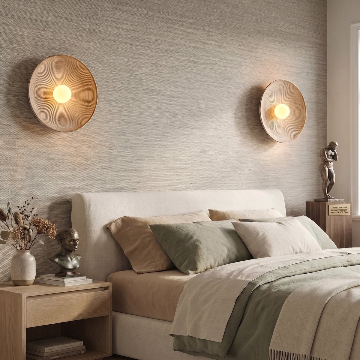 Applique murale ronde en bois et verre, minimaliste, lumière LED chaleureuse, salle à manger, bar, intérieur moderne et convivial, douille E27 | Sansoti