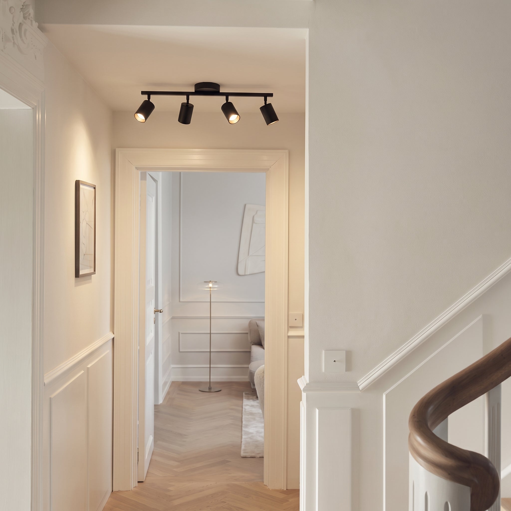 Plafonnier à 4 spots réglables, aluminium noir et blanc, douilles GU10, éclairage pour salon et cuisine, style moderne | Sansoti