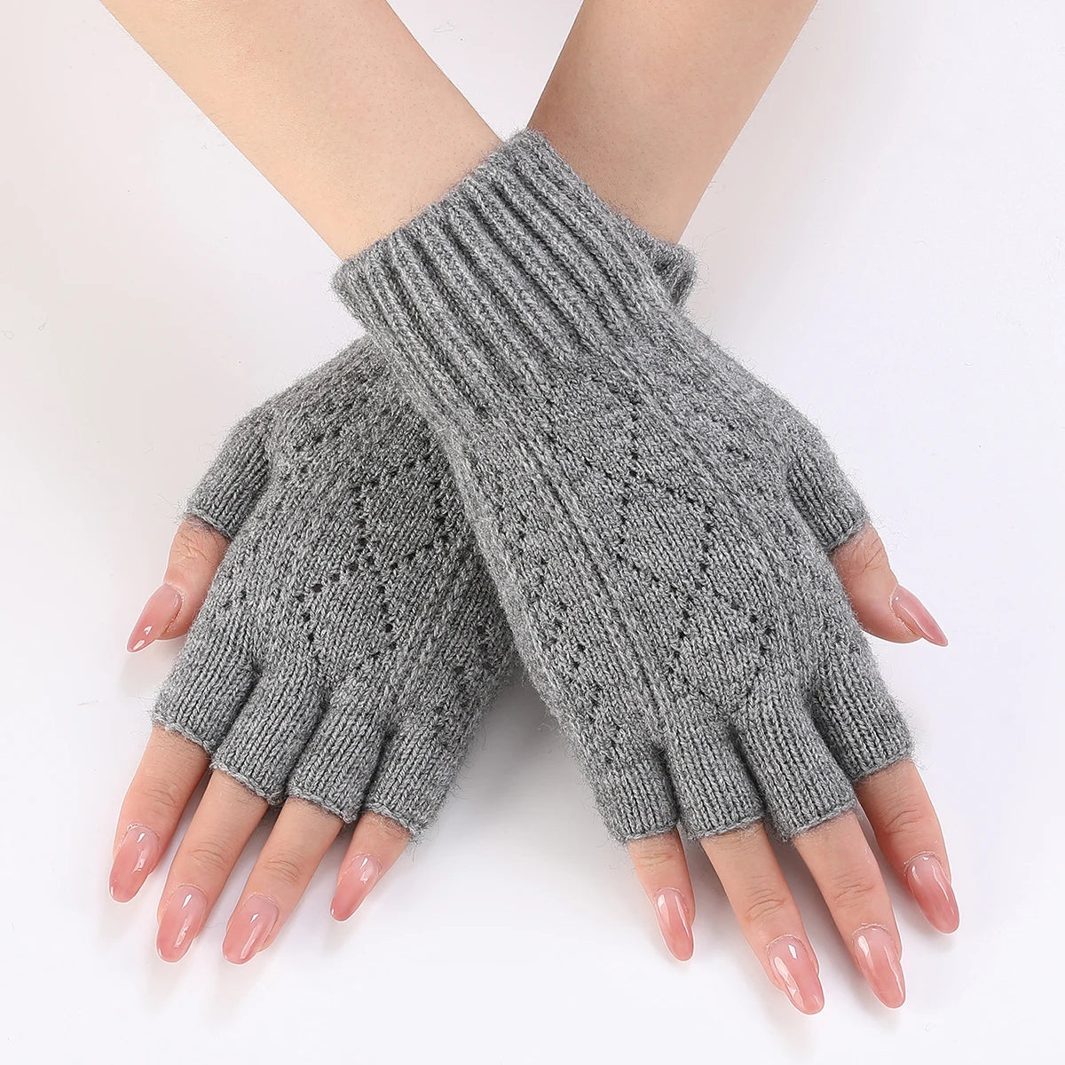 Fingerless Gloves Knitted Acrylic Warm Hands Winter Autumn Spring Office Outdoor Work Study Home | Sansoti