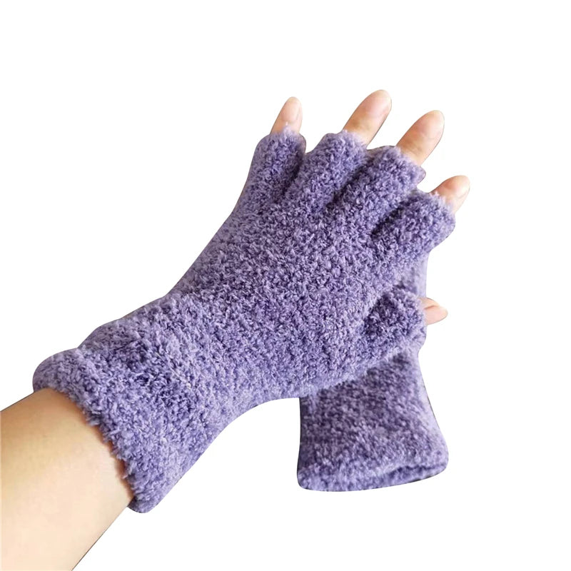 Knitted Fingerless Gloves Fleece Half-Finger Unisex Warm Comfortable Autumn Winter Accessory | Sansoti