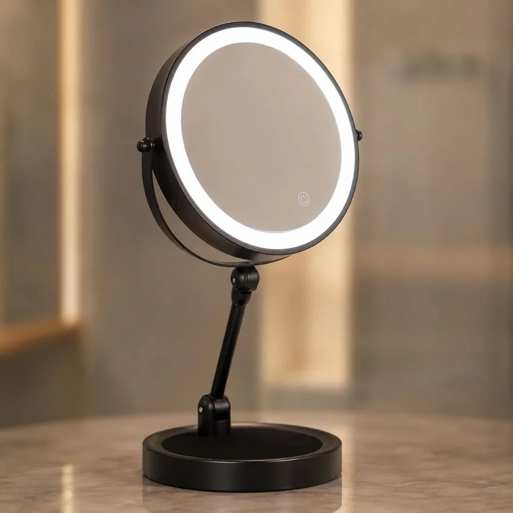 Verlichte Make-up Spiegel 10x Vergroting Dubbelzijdig LED Aanraakbediening Oplaadbaar Draaibaar voor Badkamer | Sansoti