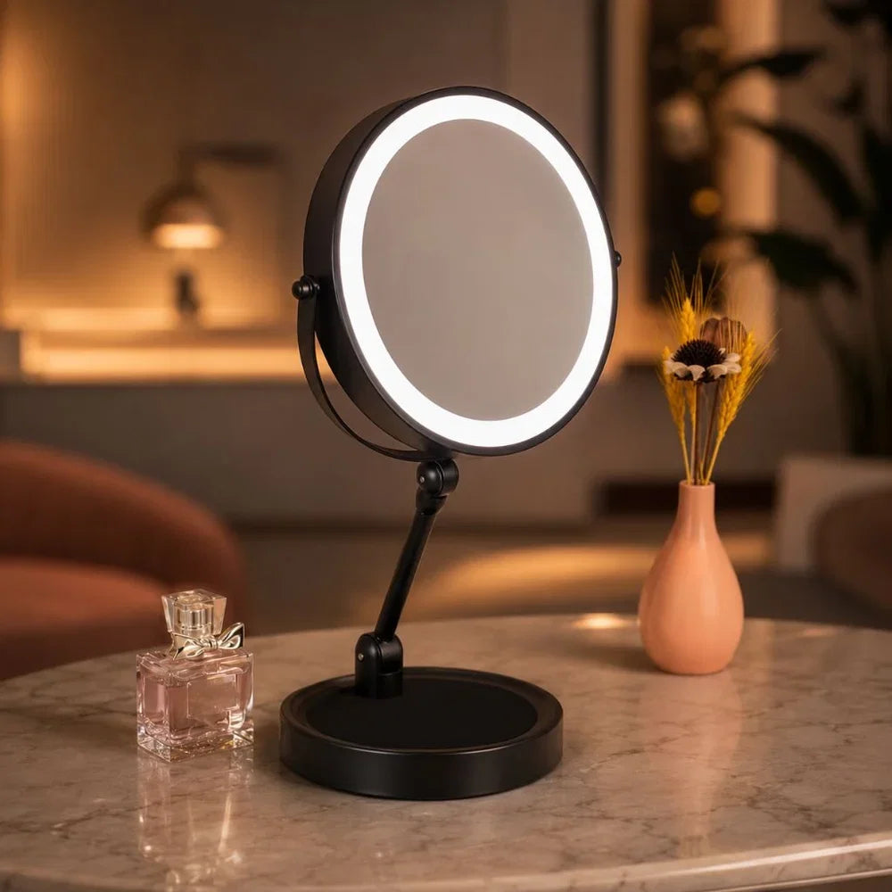 Verlichte Make-up Spiegel 10x Vergroting Dubbelzijdig LED Aanraakbediening Oplaadbaar Draaibaar voor Badkamer | Sansoti