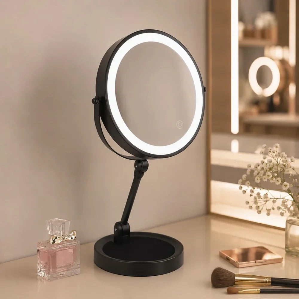 Verlichte Make-up Spiegel 10x Vergroting Dubbelzijdig LED Aanraakbediening Oplaadbaar Draaibaar voor Badkamer | Sansoti