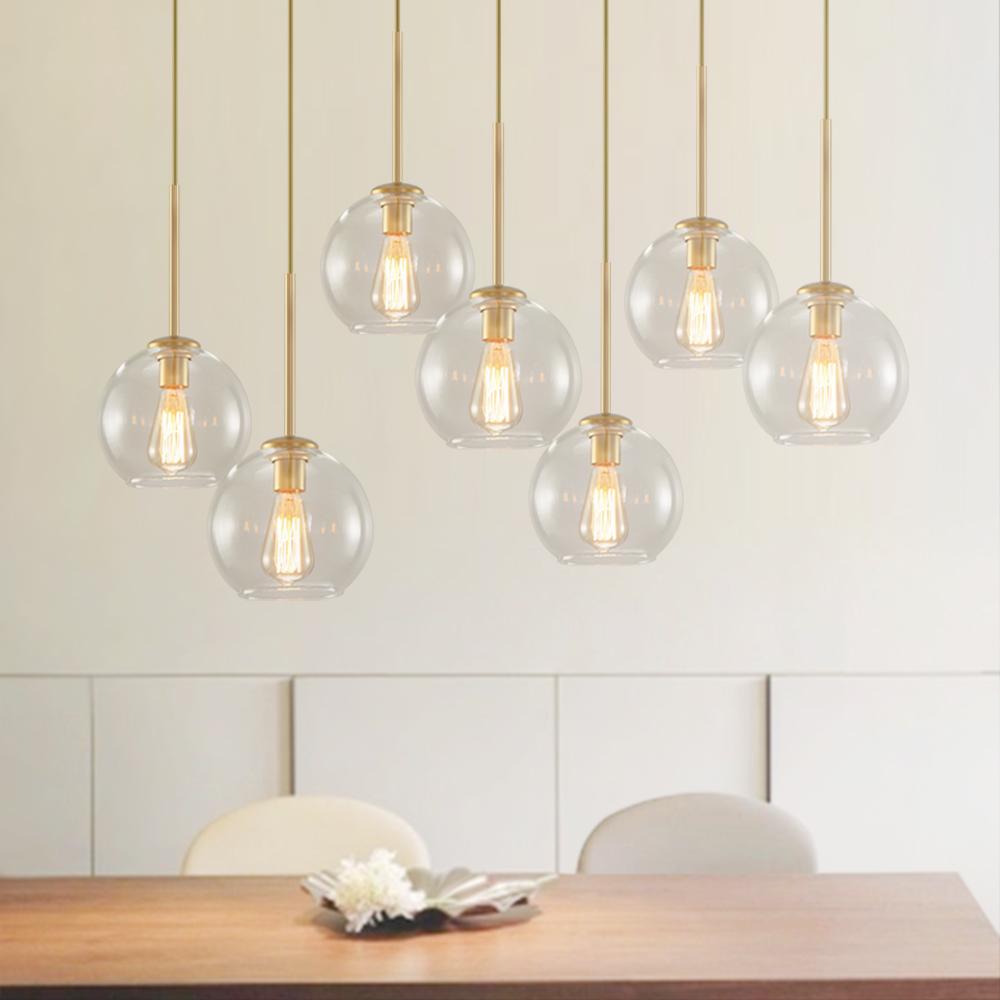 Glazen Bollen Hanglamp Keukeneiland 7 Lichts Messing Zwart 90cm Cluster Eetkamer Woonkamer Rechthoekig Verstelbaar E26 Mid-Century | Sansoti