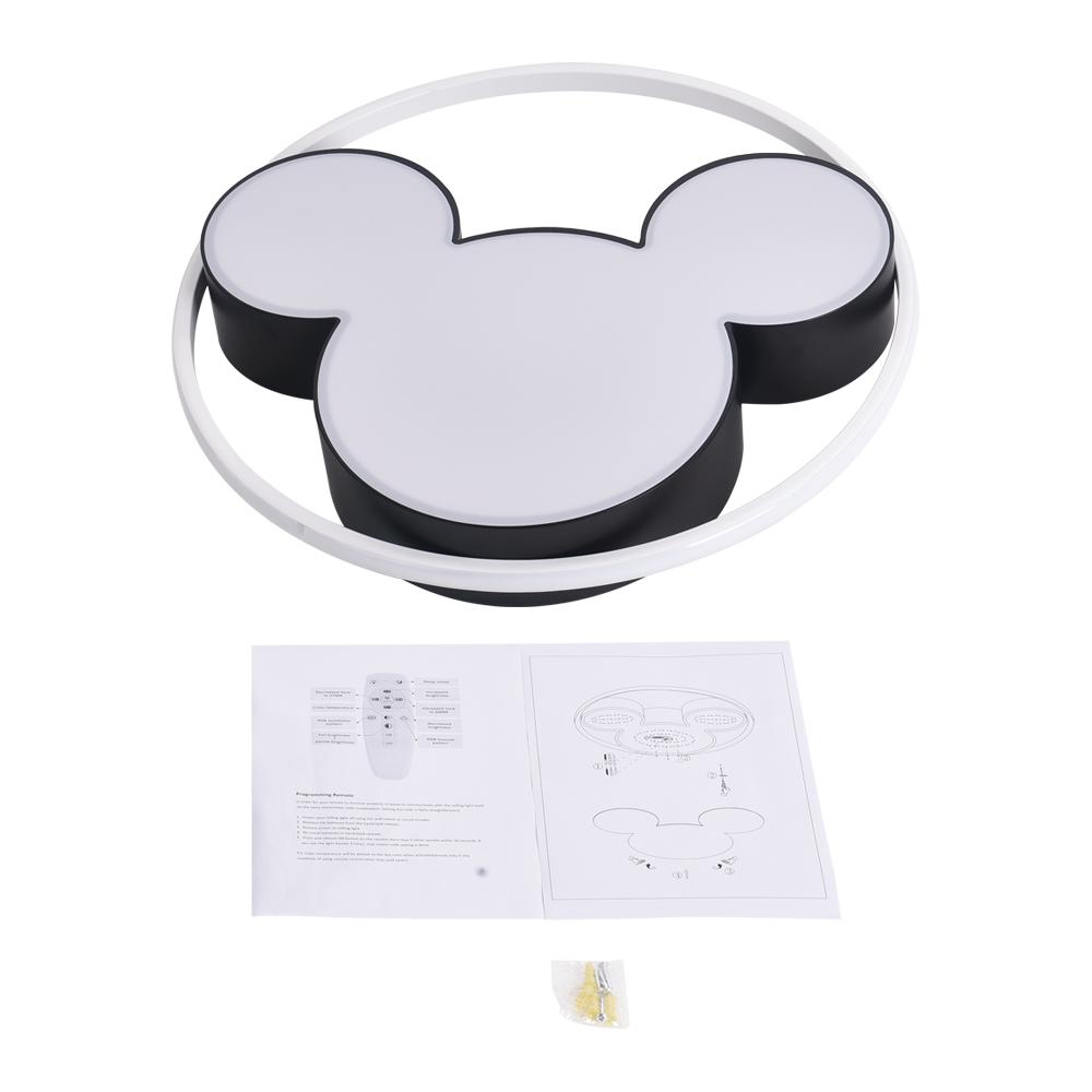 Kinderzimmer Deckenleuchte LED Schwarz Weiß 45cm 52cm Dimmbar Fernbedienung Schlafzimmer Wohnzimmer Spielzimmer Aluminium Acryl Mausdesign | Restfield