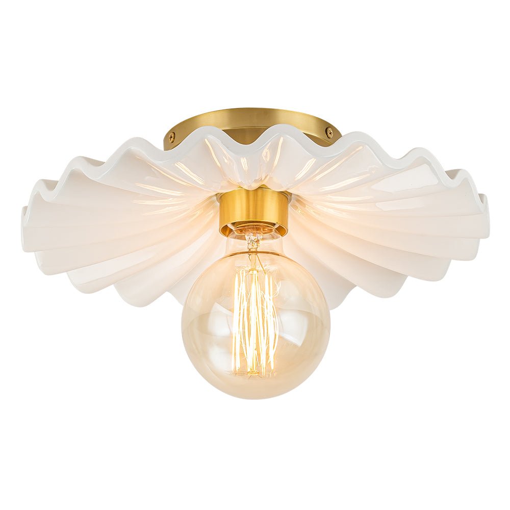 Keramik-Deckenleuchte Messing Creme 30cm Semi-Flush-Mount Esszimmer Schlafzimmer Retro Mid-Century Gefaltet Badezimmer Eingang Wohnzimmer | Restfield