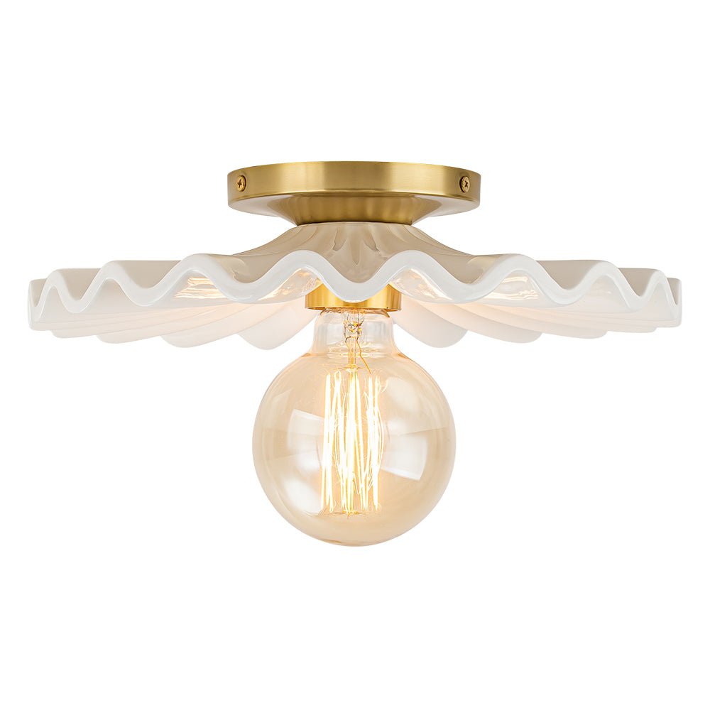 Keramik-Deckenleuchte Messing Creme 30cm Semi-Flush-Mount Esszimmer Schlafzimmer Retro Mid-Century Gefaltet Badezimmer Eingang Wohnzimmer | Restfield