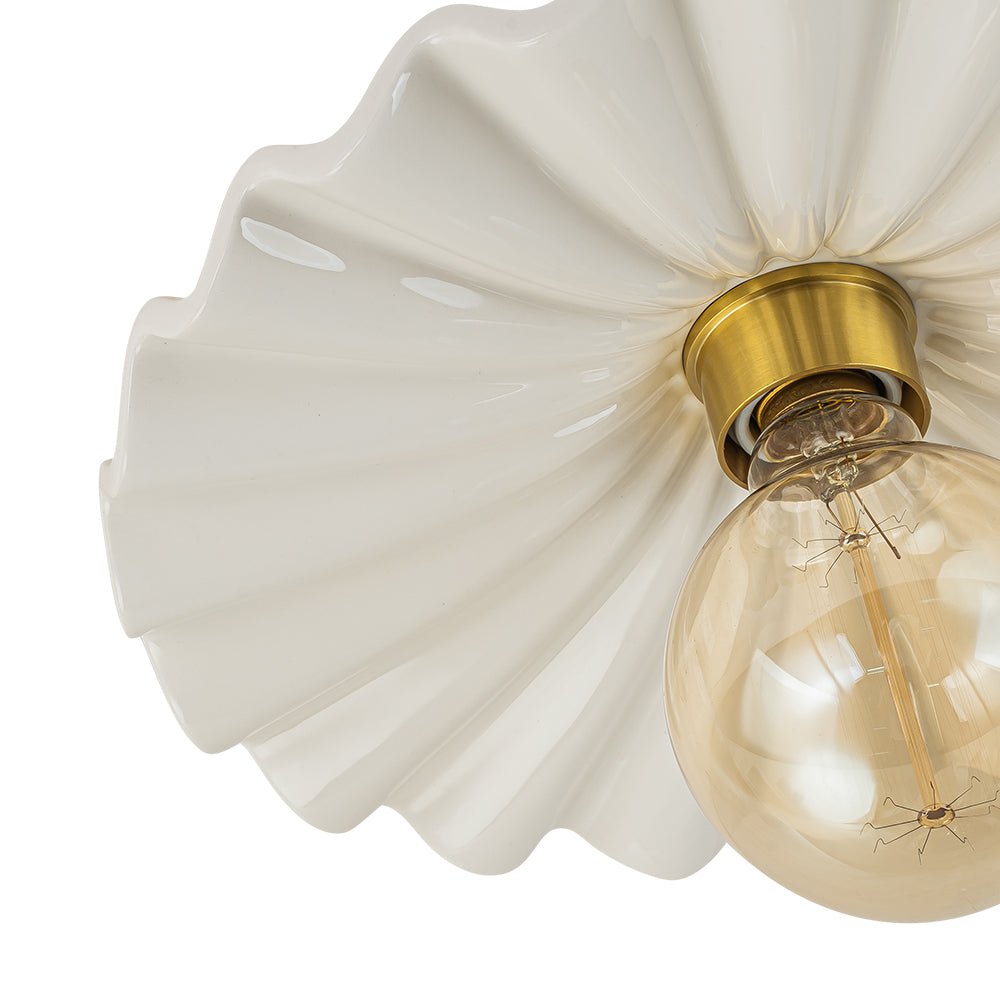 Keramik-Deckenleuchte Messing Creme 30cm Semi-Flush-Mount Esszimmer Schlafzimmer Retro Mid-Century Gefaltet Badezimmer Eingang Wohnzimmer | Restfield