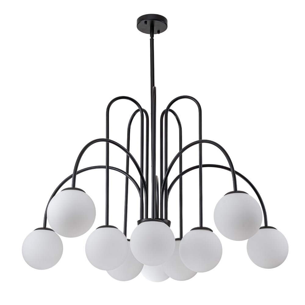 Glaskugeln Hängeleuchte 10-flammig Schwarz Messing 98cm Opal Matt E26 Wohnzimmer Esszimmer Schlafzimmer Eingang Sputnik Kronleuchter Dimmbar | Restfield