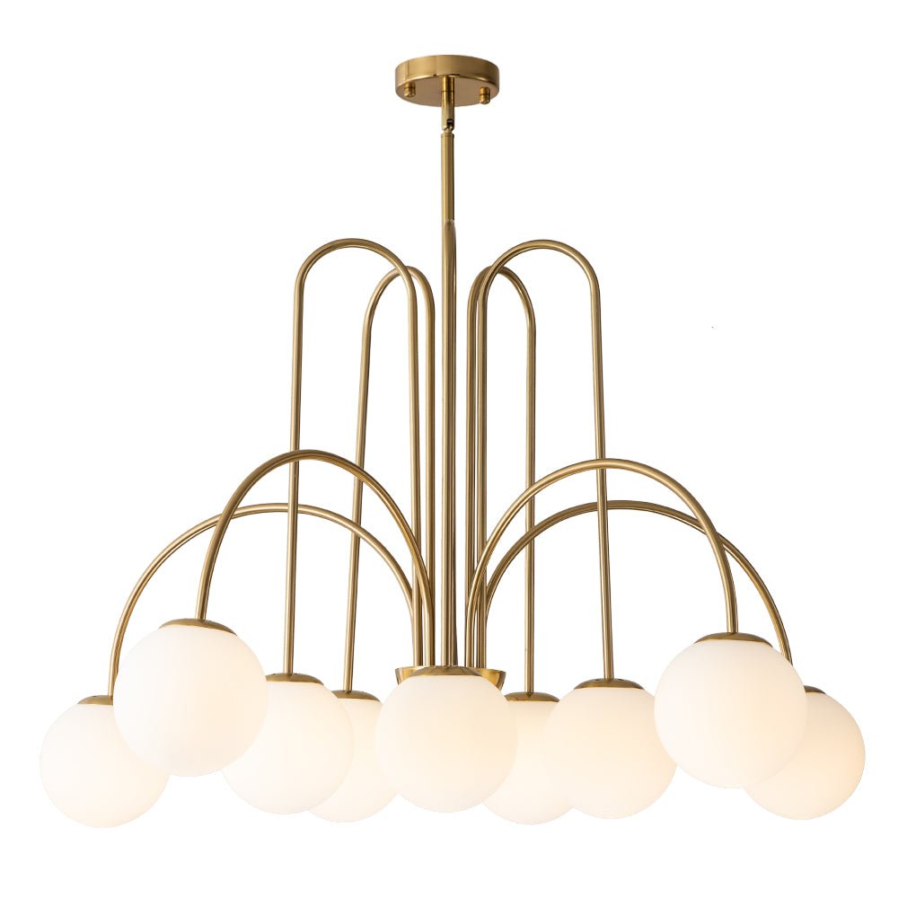 Glaskugeln Hängeleuchte 10-flammig Schwarz Messing 98cm Opal Matt E26 Wohnzimmer Esszimmer Schlafzimmer Eingang Sputnik Kronleuchter Dimmbar | Restfield