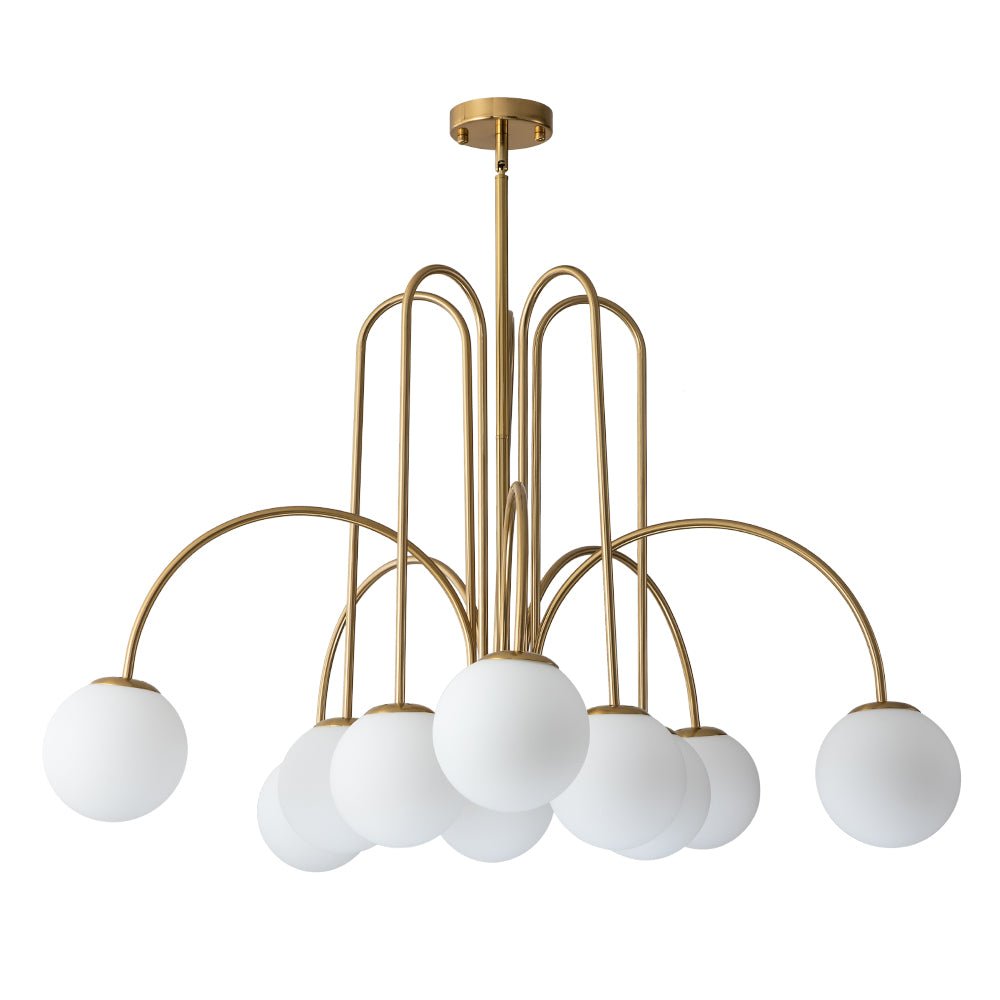 Glaskugeln Hängeleuchte 10-flammig Schwarz Messing 98cm Opal Matt E26 Wohnzimmer Esszimmer Schlafzimmer Eingang Sputnik Kronleuchter Dimmbar | Restfield