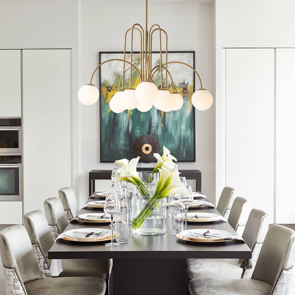 Glaskugeln Hängeleuchte 10-flammig Schwarz Messing 98cm Opal Matt E26 Wohnzimmer Esszimmer Schlafzimmer Eingang Sputnik Kronleuchter Dimmbar | Restfield