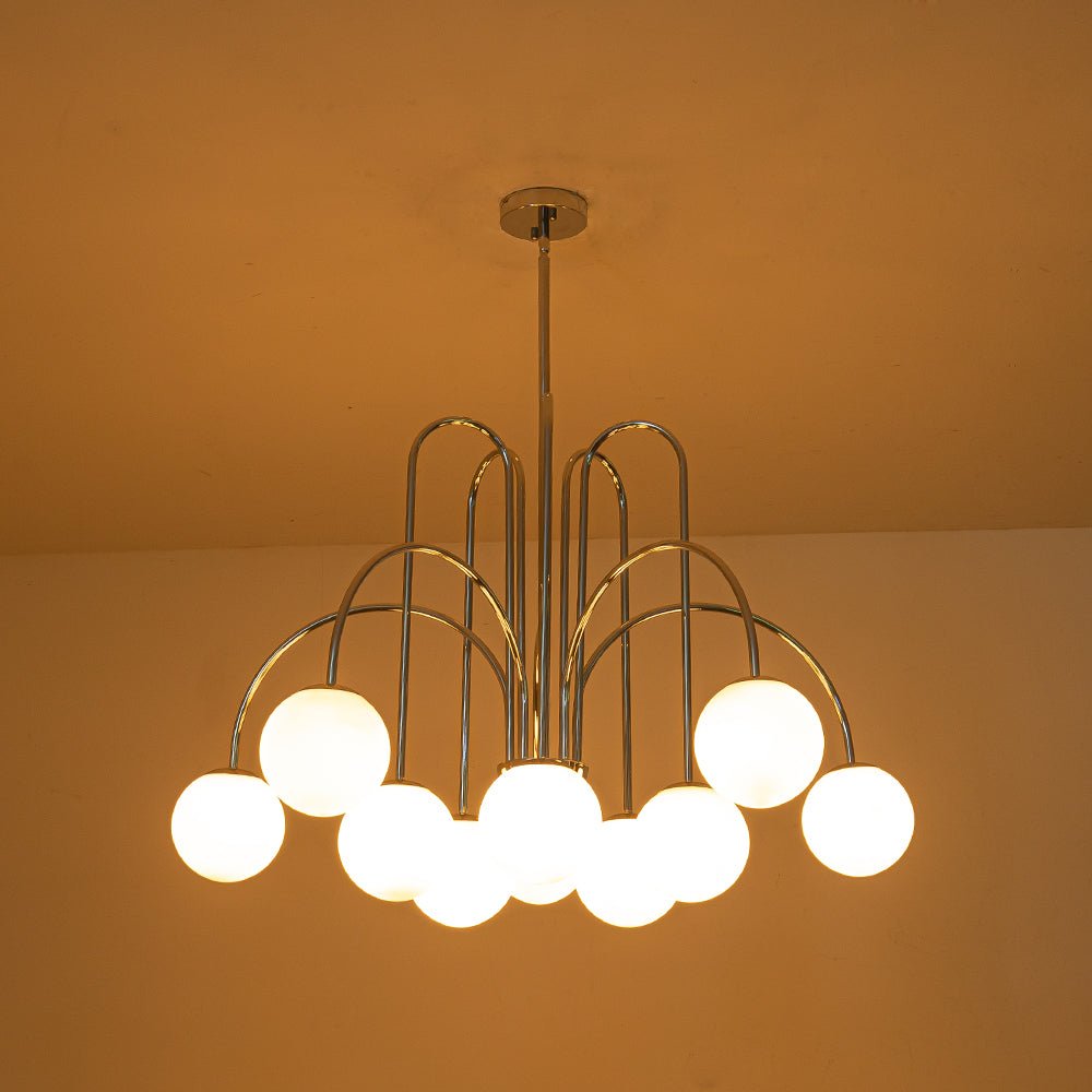 Glaskugeln Hängeleuchte 10-flammig Schwarz Messing 98cm Opal Matt E26 Wohnzimmer Esszimmer Schlafzimmer Eingang Sputnik Kronleuchter Dimmbar | Restfield
