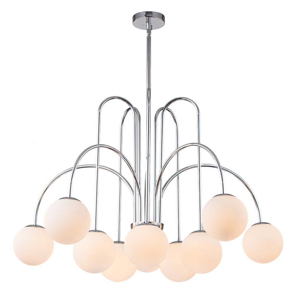 Glaskugeln Hängeleuchte 10-flammig Schwarz Messing 98cm Opal Matt E26 Wohnzimmer Esszimmer Schlafzimmer Eingang Sputnik Kronleuchter Dimmbar | Restfield