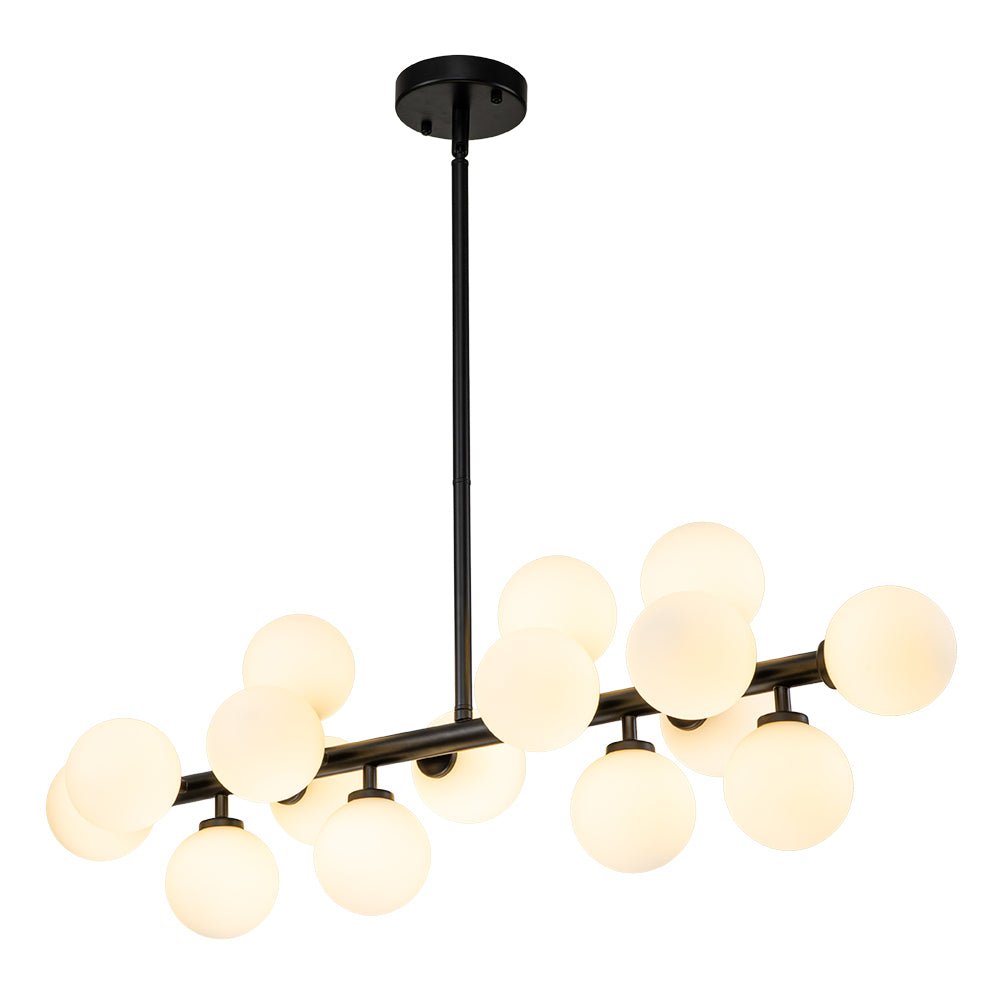 Hängeleuchte mit 16 Glaskugeln, Metallrahmen, moderne Beleuchtung für Esszimmer und Wohnzimmer, stimmungsvolle Lampe | Sansoti