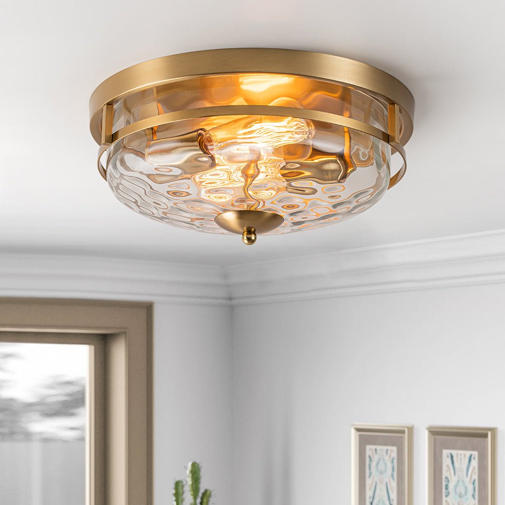 Glas-Deckenleuchte Rund Schwarz Gold Hammerschlagglas 33cm Wohnzimmer Schlafzimmer Aufbaustrahler Landhaus Eingang Esszimmer Badezimmer | Restfield
