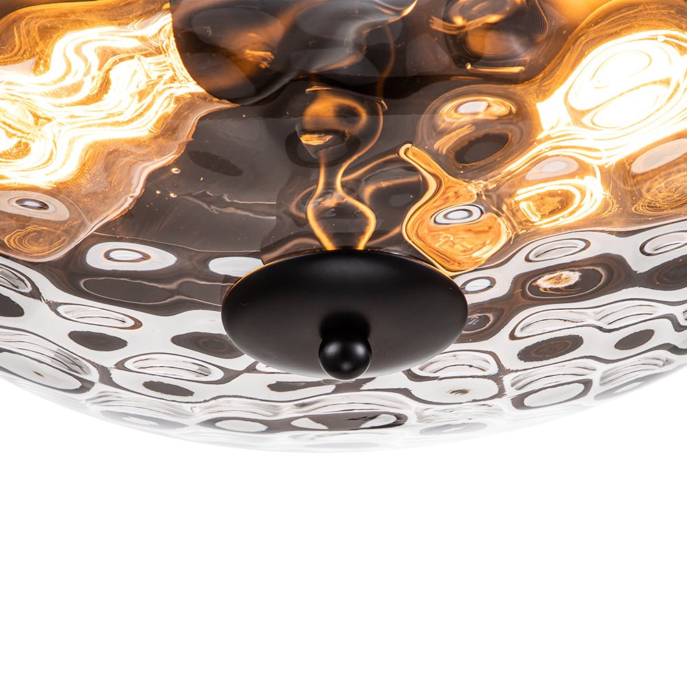 Glas-Deckenleuchte Rund Schwarz Gold Hammerschlagglas 33cm Wohnzimmer Schlafzimmer Aufbaustrahler Landhaus Eingang Esszimmer Badezimmer | Restfield