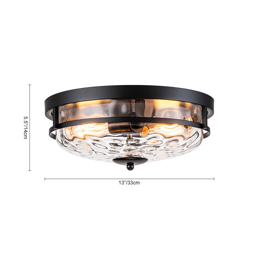 Glas-Deckenleuchte Rund Schwarz Gold Hammerschlagglas 33cm Wohnzimmer Schlafzimmer Aufbaustrahler Landhaus Eingang Esszimmer Badezimmer | Restfield