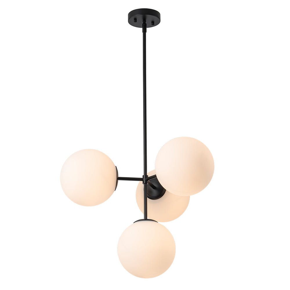 Sputnik Plafondlamp 4 Lichts Messing Zwart Melkglas 62cm E26 Woonkamer Eetkamer Slaapkamer Entree Mid-Century Bubble Pendel Dimbaar | Sansoti