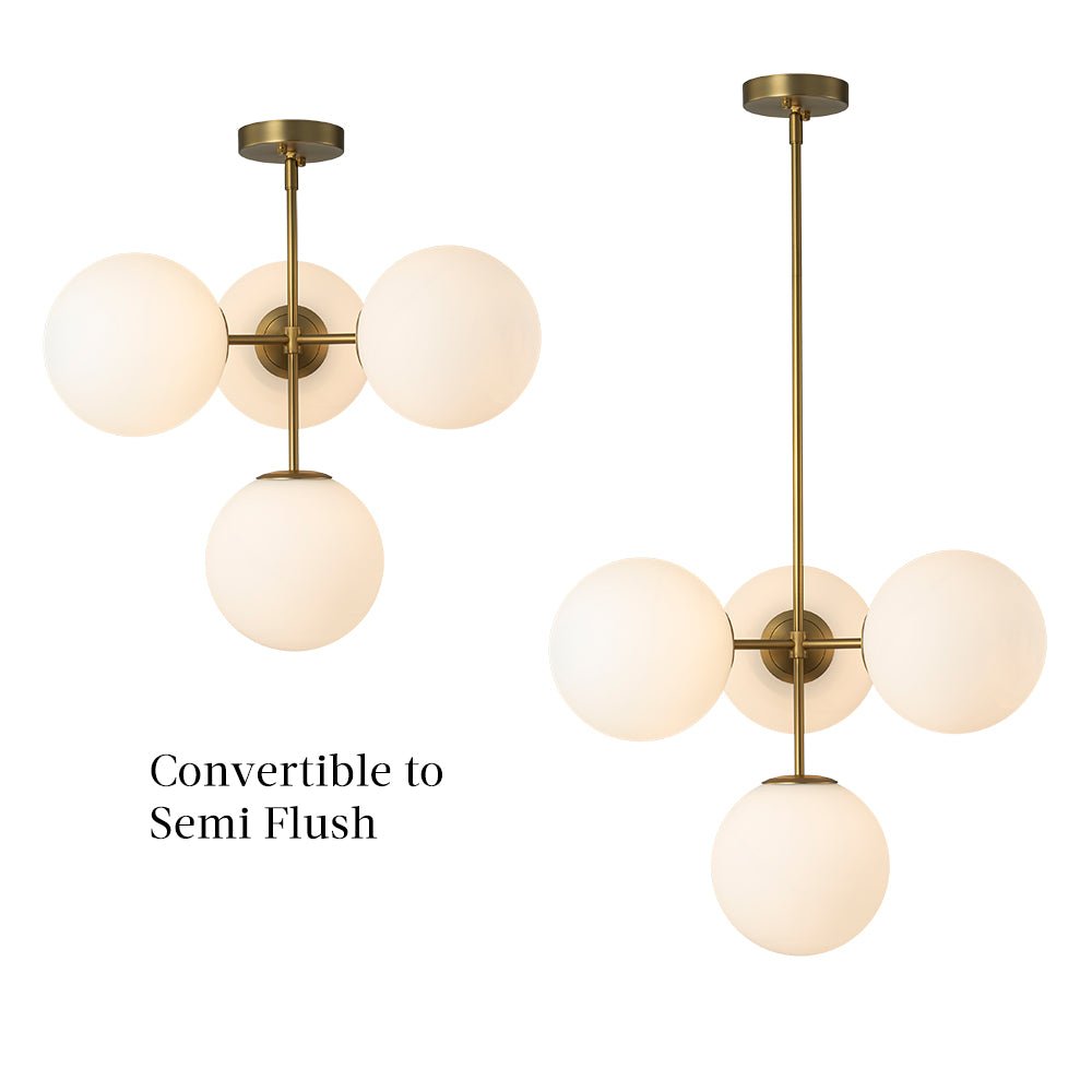 Sputnik Plafondlamp 4 Lichts Messing Zwart Melkglas 62cm E26 Woonkamer Eetkamer Slaapkamer Entree Mid-Century Bubble Pendel Dimbaar | Sansoti