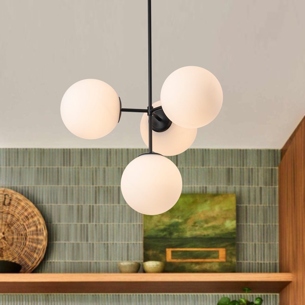 Sputnik Plafondlamp 4 Lichts Messing Zwart Melkglas 62cm E26 Woonkamer Eetkamer Slaapkamer Entree Mid-Century Bubble Pendel Dimbaar | Sansoti