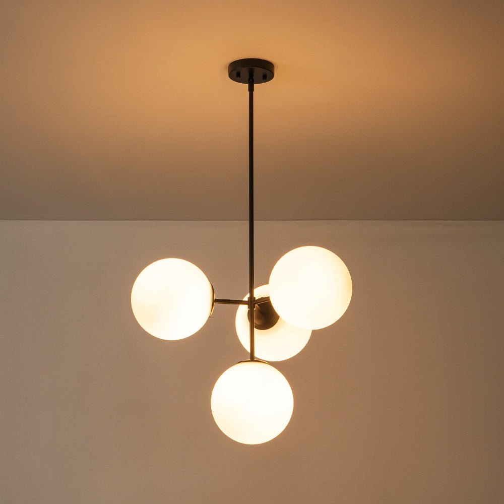 Sputnik Plafondlamp 4 Lichts Messing Zwart Melkglas 62cm E26 Woonkamer Eetkamer Slaapkamer Entree Mid-Century Bubble Pendel Dimbaar | Sansoti