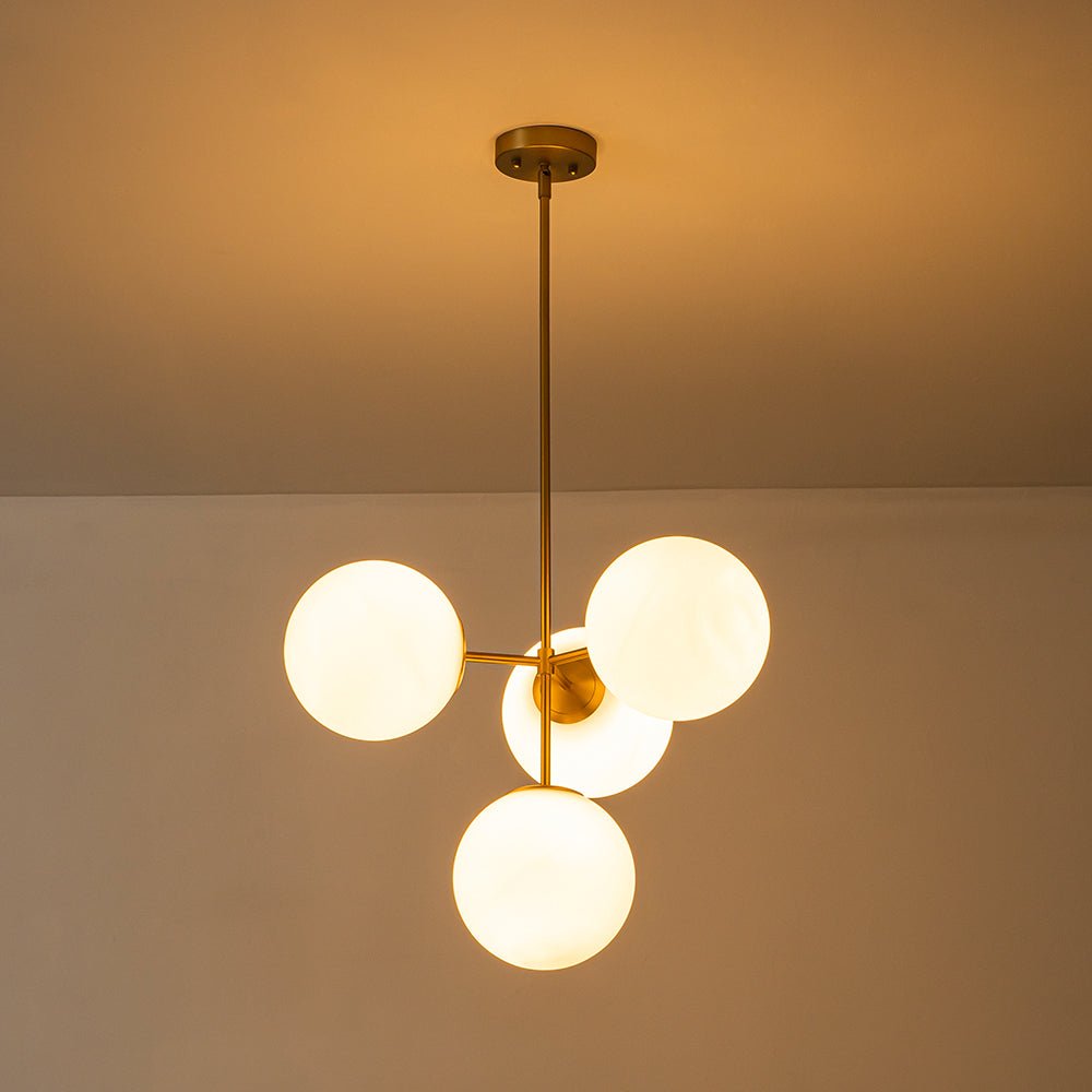Sputnik Plafondlamp 4 Lichts Messing Zwart Melkglas 62cm E26 Woonkamer Eetkamer Slaapkamer Entree Mid-Century Bubble Pendel Dimbaar | Sansoti