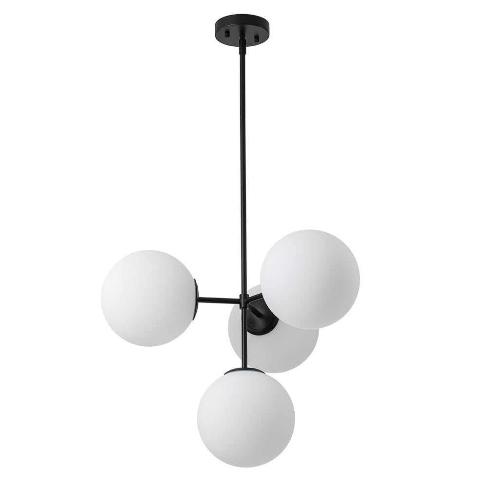Sputnik Plafondlamp 4 Lichts Messing Zwart Melkglas 62cm E26 Woonkamer Eetkamer Slaapkamer Entree Mid-Century Bubble Pendel Dimbaar | Sansoti