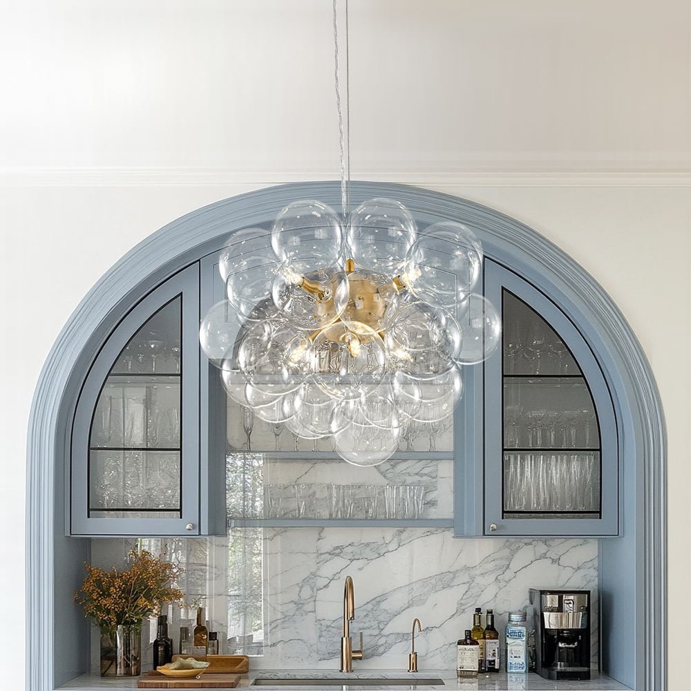 Glaskugeln Hängeleuchte Cluster Messing 50cm 6-flammig G9 Transparent Wohnzimmer Esszimmer Schlafzimmer Eingang Bubble Kronleuchter Dimmbar Kücheninsel | Restfield
