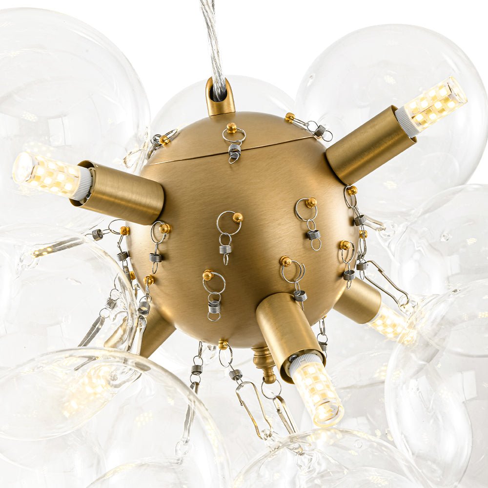 Glaskugeln Hängeleuchte Cluster Messing 50cm 6-flammig G9 Transparent Wohnzimmer Esszimmer Schlafzimmer Eingang Bubble Kronleuchter Dimmbar Kücheninsel | Restfield