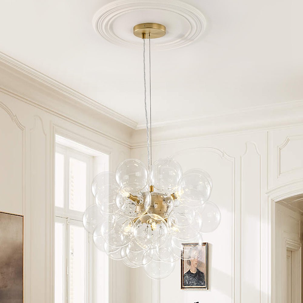 Glaskugeln Hängeleuchte Cluster Messing 50cm 6-flammig G9 Transparent Wohnzimmer Esszimmer Schlafzimmer Eingang Bubble Kronleuchter Dimmbar Kücheninsel | Restfield