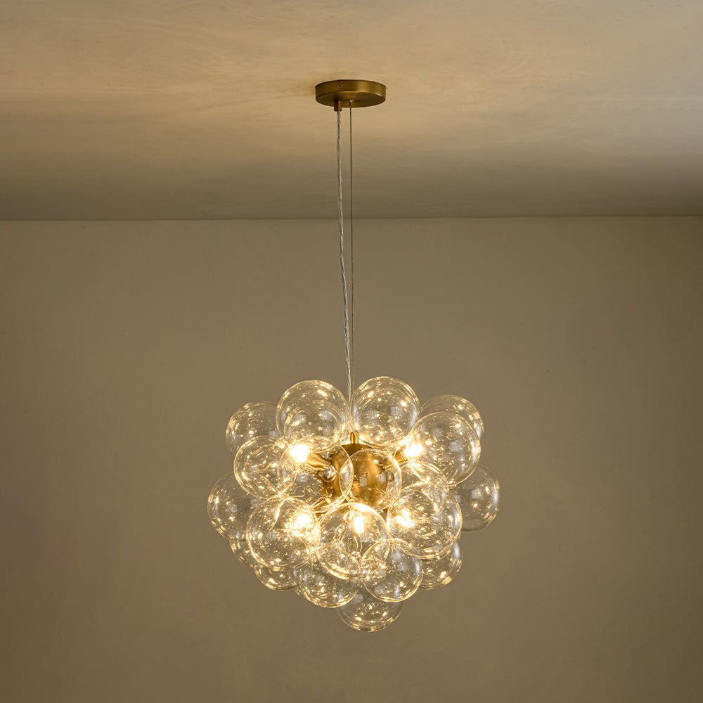 Glaskugeln Hängeleuchte Cluster Messing 50cm 6-flammig G9 Transparent Wohnzimmer Esszimmer Schlafzimmer Eingang Bubble Kronleuchter Dimmbar Kücheninsel | Restfield