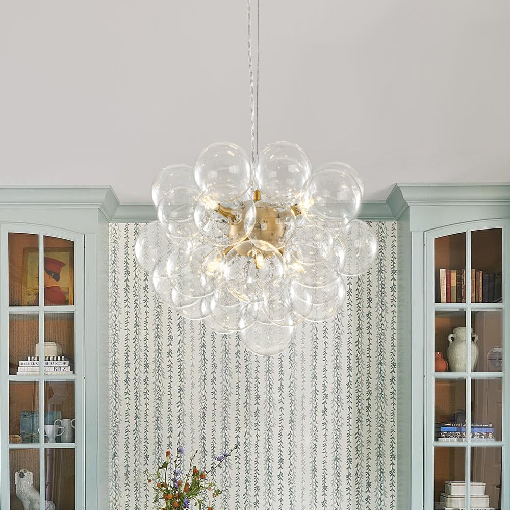 Glaskugeln Hängeleuchte Cluster Messing 50cm 6-flammig G9 Transparent Wohnzimmer Esszimmer Schlafzimmer Eingang Bubble Kronleuchter Dimmbar Kücheninsel | Restfield