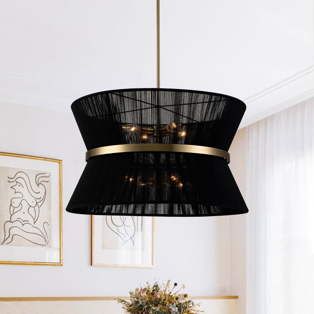 Suspension Corde Tressée Laiton Beige Noir Bohème Drum Salle à Manger Salon Chambre Entrée Ferme Côtière Réglable E26 E12 | Restfield