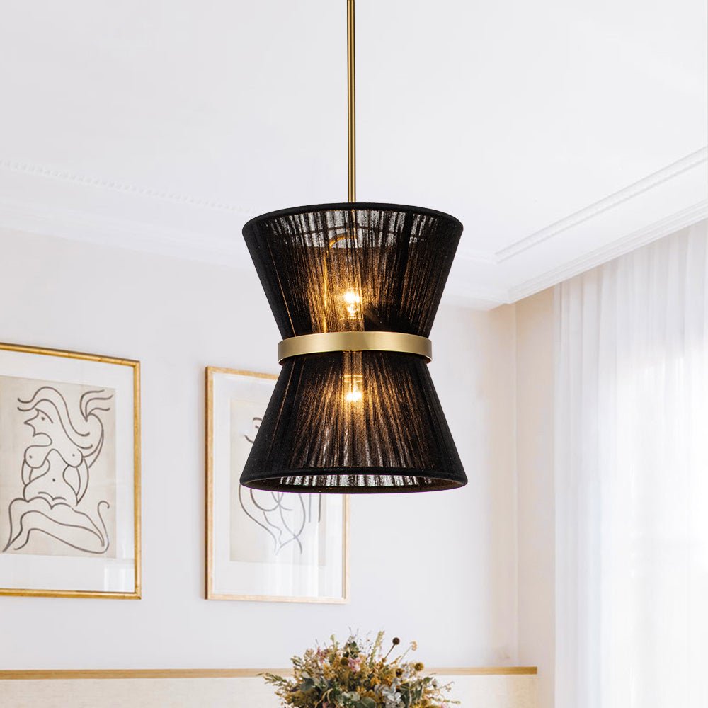 Suspension Corde Tressée Laiton Beige Noir Bohème Drum Salle à Manger Salon Chambre Entrée Ferme Côtière Réglable E26 E12 | Restfield