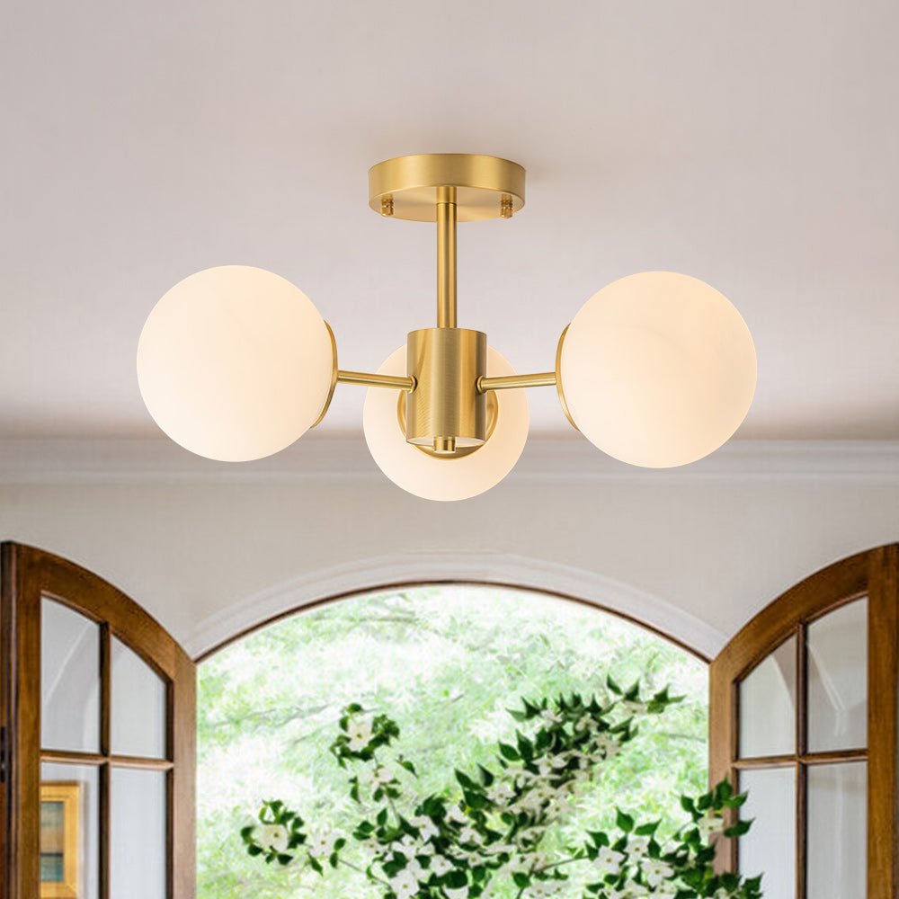 Sputnik Deckenleuchte 3-flammig Messing Opalglas 48cm E26 Wohnzimmer Schlafzimmer Esszimmer Eingang Mid-Century Bubble Aufbaustrahler Badezimmer | Restfield