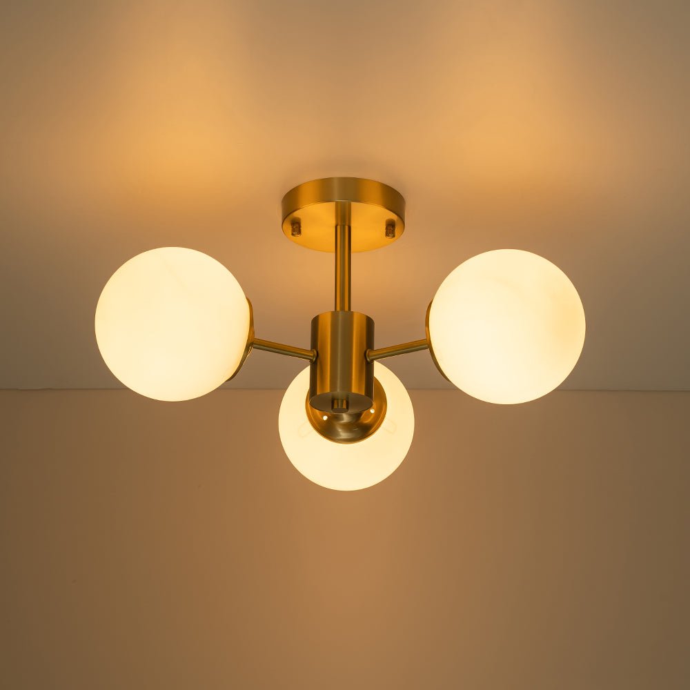 Sputnik Deckenleuchte 3-flammig Messing Opalglas 48cm E26 Wohnzimmer Schlafzimmer Esszimmer Eingang Mid-Century Bubble Aufbaustrahler Badezimmer | Restfield