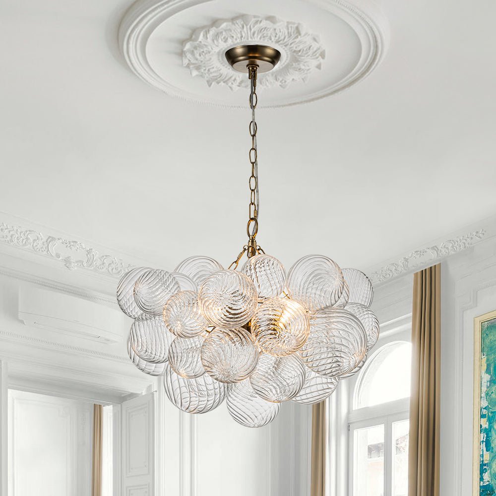 Moderne Glazen Kroonluchter met Geribbelde Bollen voor Eetkamer & Woonkamer | Sansoti