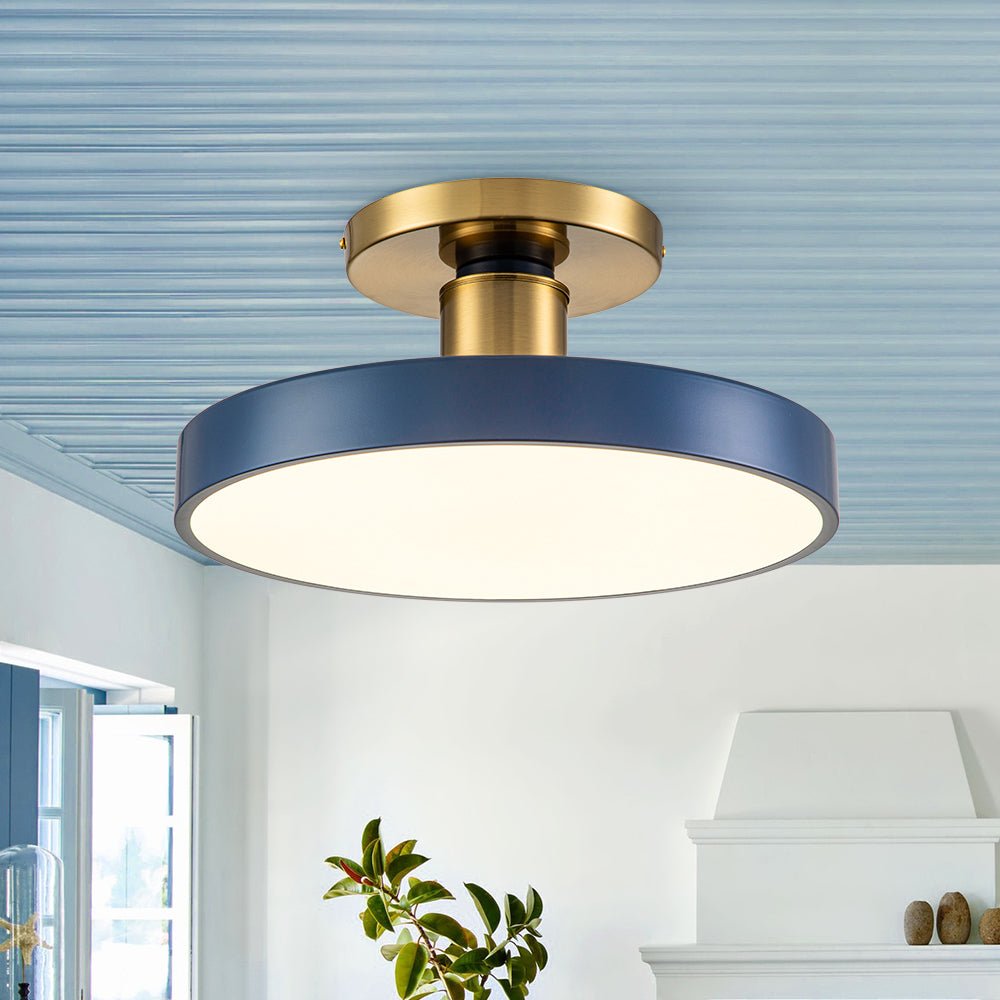 LED-Deckenleuchte Rund Blau Messing 40cm 24W Dimmbar 5 Farbtemperaturen Schlafzimmer Küche Wohnzimmer Eingang Küste Semi-Flush-Mount | Restfield