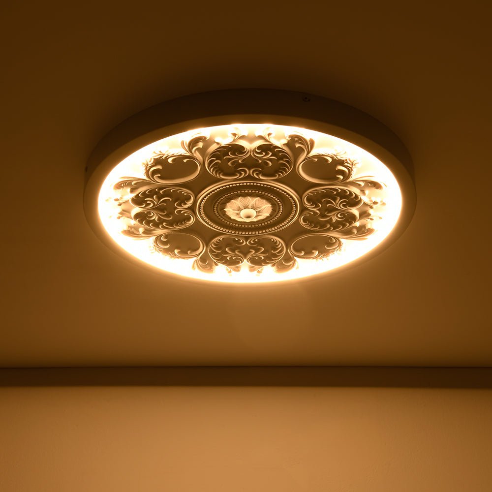 LED-Deckenleuchte Rund Weiß 48,5cm Wohnzimmer Schlafzimmer Dimmbar Klassisch Ornament Medaillon Aufbaustrahler Flur Badezimmer | Restfield