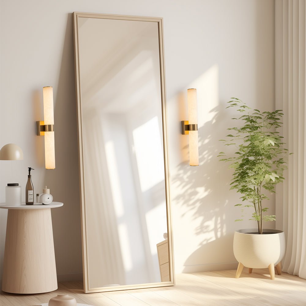 Lineaire LED Wandlamp met Albast – Moderne Badkamerverlichting in Messing of Zwart – 60cm Dimbaar 3000K | Sansoti