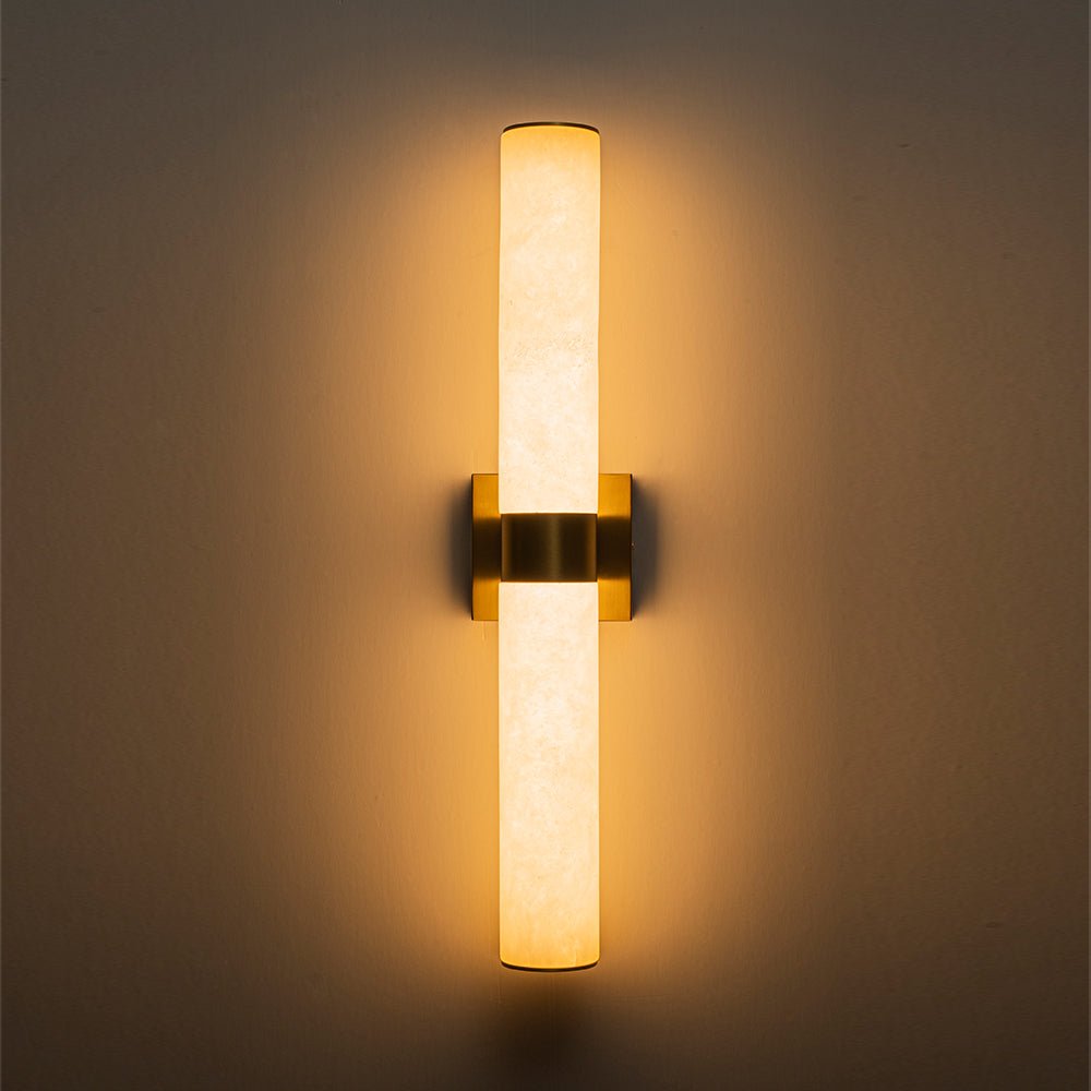 Lineaire LED Wandlamp met Albast – Moderne Badkamerverlichting in Messing of Zwart – 60cm Dimbaar 3000K | Sansoti