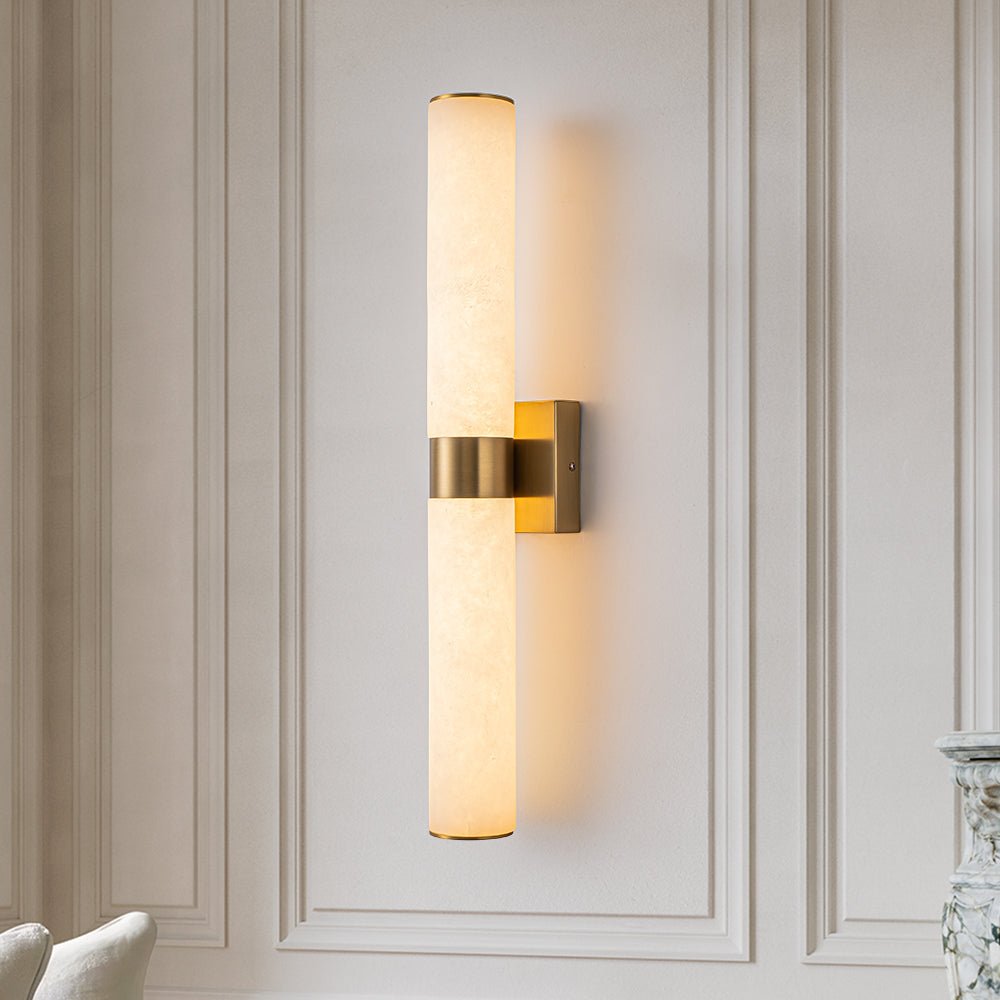 Lineaire LED Wandlamp met Albast – Moderne Badkamerverlichting in Messing of Zwart – 60cm Dimbaar 3000K | Sansoti
