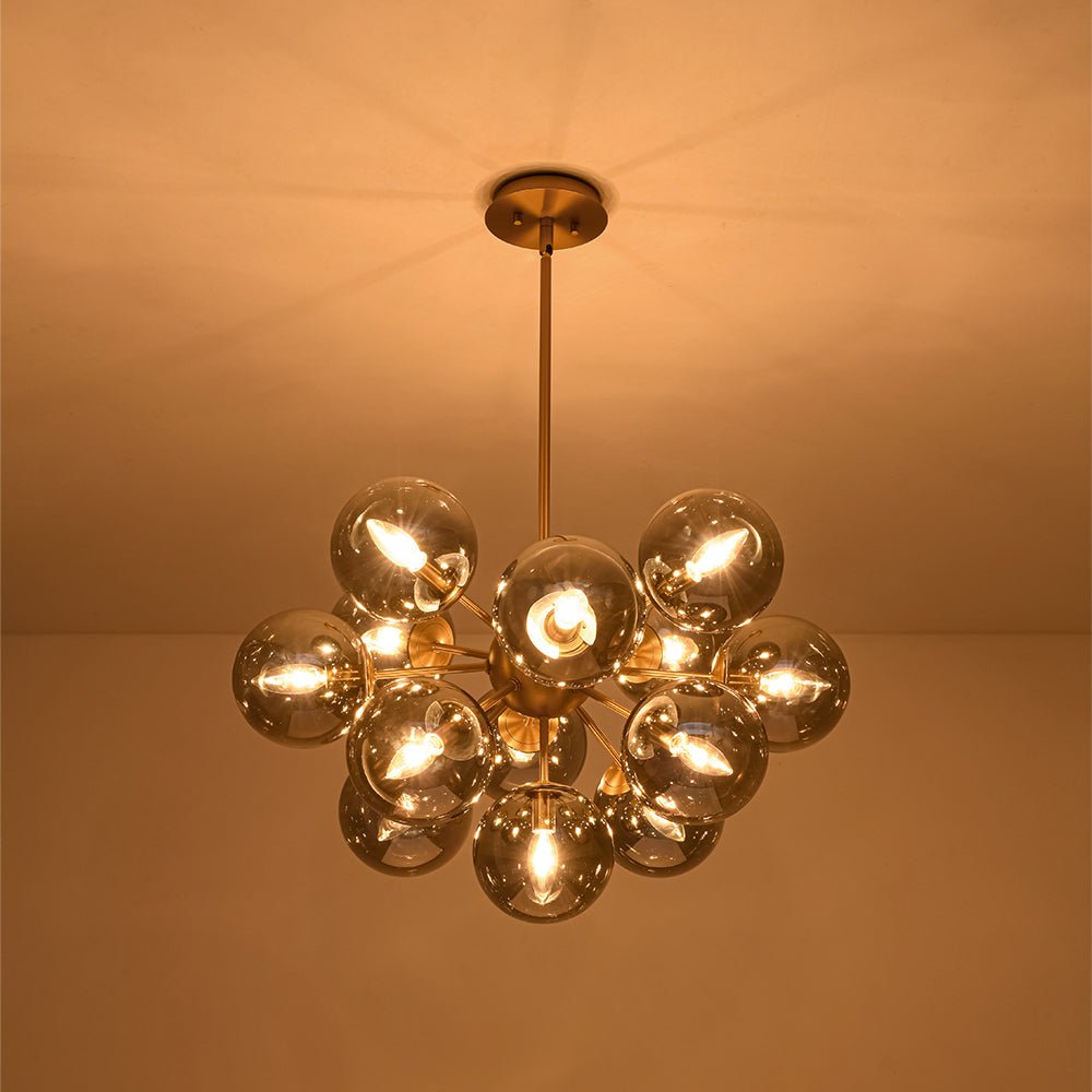 Sputnik Hanglamp 13 Lichts Gerookt Glas Messing Nikkel 60cm E12 Woonkamer Eetkamer Slaapkamer Entree Sunburst Chandelier Dimbaar | Sansoti