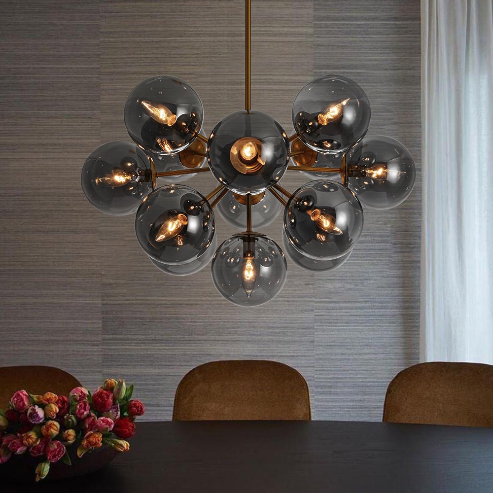 Sputnik Hanglamp 13 Lichts Gerookt Glas Messing Nikkel 60cm E12 Woonkamer Eetkamer Slaapkamer Entree Sunburst Chandelier Dimbaar | Sansoti