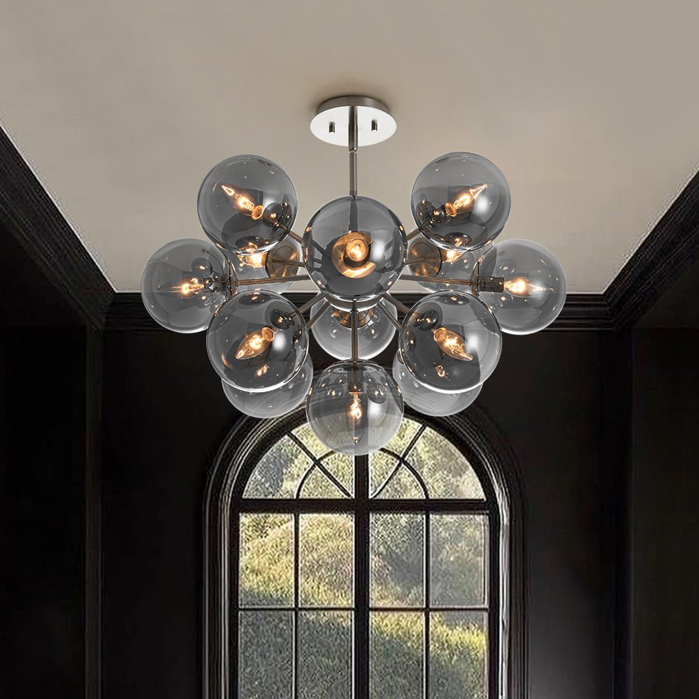 Sputnik Hanglamp 13 Lichts Gerookt Glas Messing Nikkel 60cm E12 Woonkamer Eetkamer Slaapkamer Entree Sunburst Chandelier Dimbaar | Sansoti
