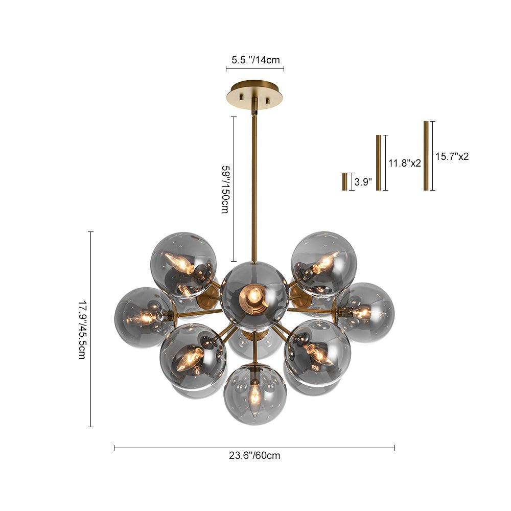 Sputnik Hanglamp 13 Lichts Gerookt Glas Messing Nikkel 60cm E12 Woonkamer Eetkamer Slaapkamer Entree Sunburst Chandelier Dimbaar | Sansoti