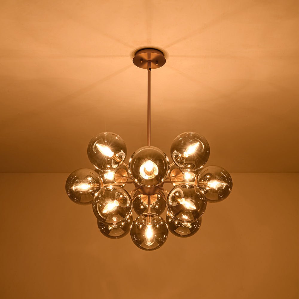 Sputnik Hanglamp 13 Lichts Gerookt Glas Messing Nikkel 60cm E12 Woonkamer Eetkamer Slaapkamer Entree Sunburst Chandelier Dimbaar | Sansoti